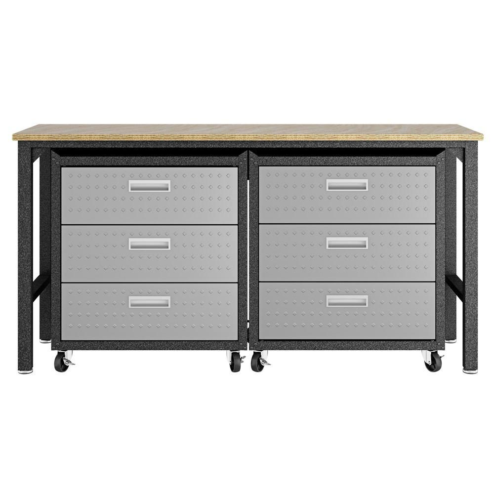 Manhattan Comfort 3-Piece Fortress Mobile Space-Saving Steel Garage Cabinet and Worktable 6.0 in Grey