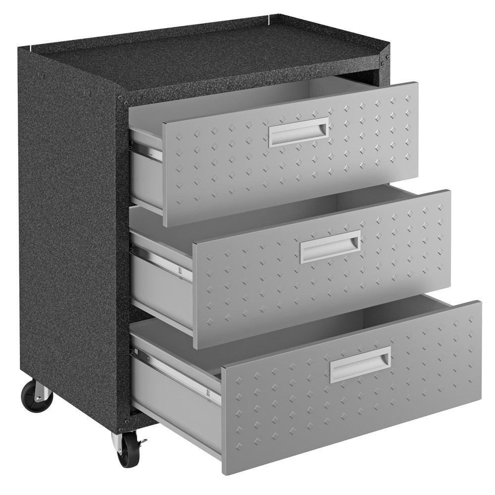 Manhattan Comfort 3-Piece Fortress Mobile Space-Saving Steel Garage Cabinet and Worktable 6.0 in Grey