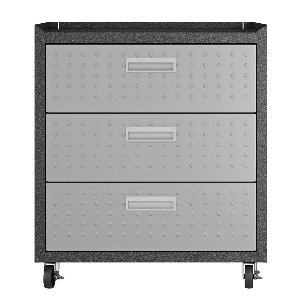 Manhattan Comfort 3-Piece Fortress Mobile Space-Saving Steel Garage Cabinet and Worktable 6.0 in Grey