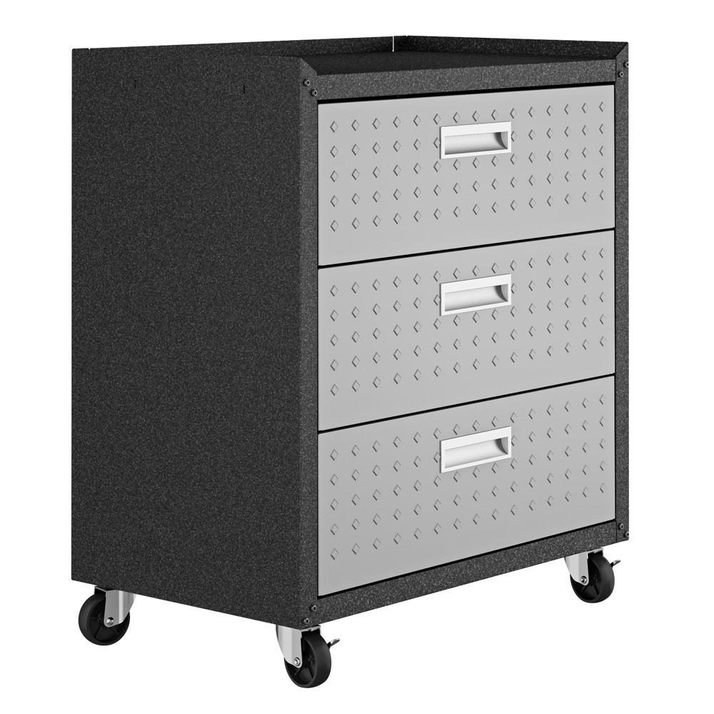 Manhattan Comfort 3-Piece Fortress Mobile Space-Saving Steel Garage Cabinet and Worktable 6.0 in Grey
