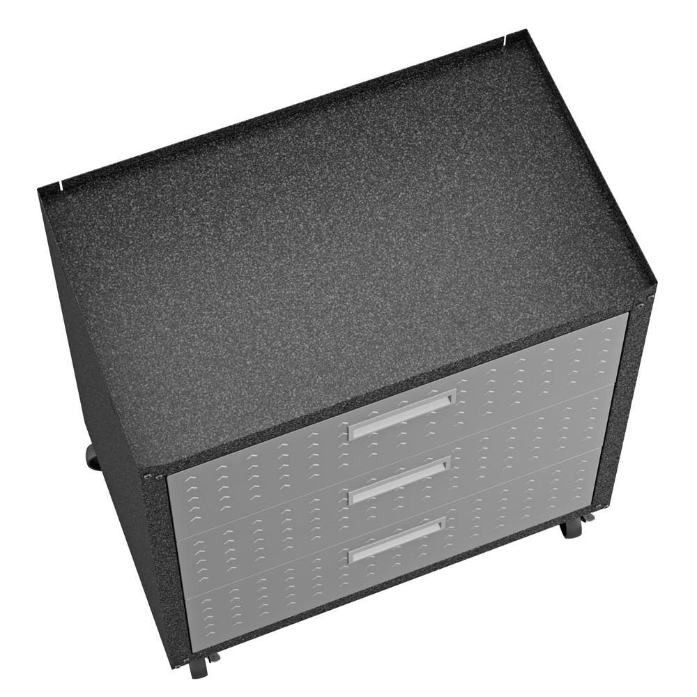 Manhattan Comfort 3-Piece Fortress Mobile Space-Saving Steel Garage Cabinet and Worktable 6.0 in Grey