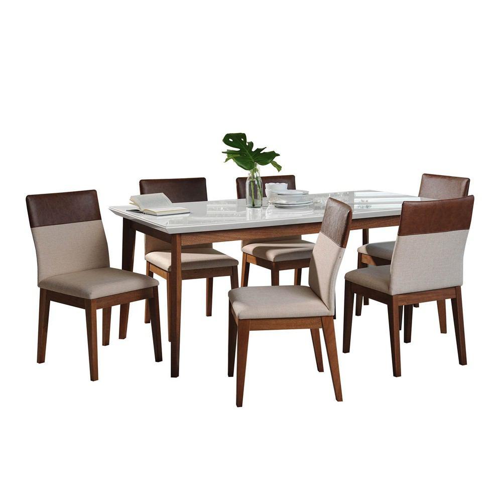 Manhattan Comfort 7-Piece Lillian 62.99" and Duke Dining Set with 6 Dining Chairs