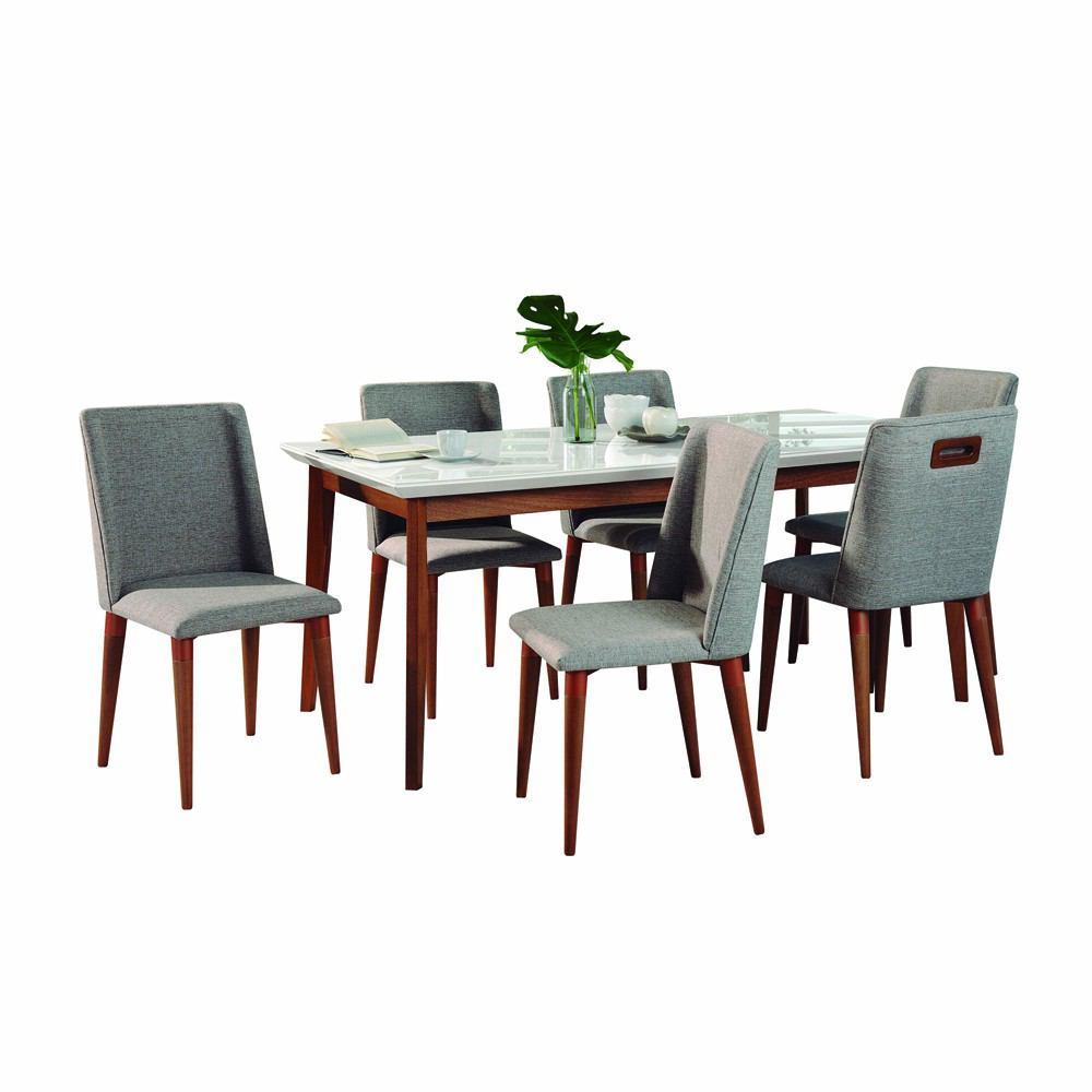 Manhattan Comfort 7-Piece Lillian 62.99" and Tampa Dining Set with 6 Dining Chairs