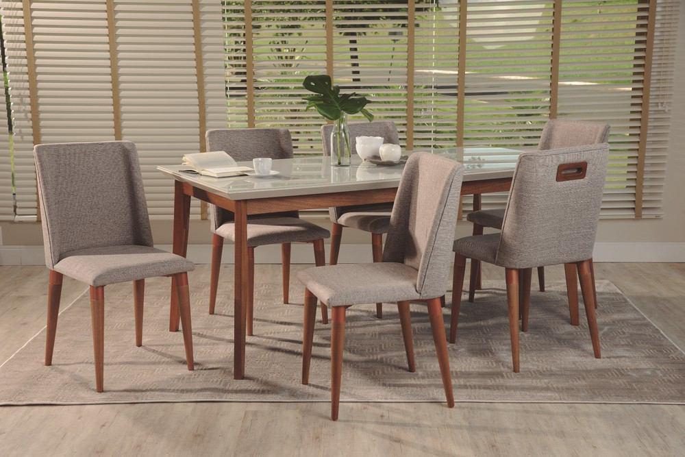 Manhattan Comfort 7-Piece Lillian 62.99" and Tampa Dining Set with 6 Dining Chairs