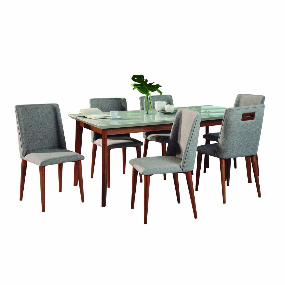 Manhattan Comfort 7-Piece Lillian 62.99" and Tampa Dining Set with 6 Dining Chairs