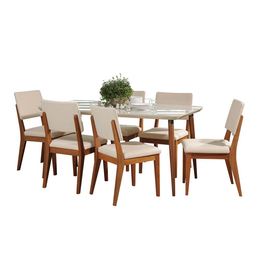 Manhattan Comfort 7-Piece Charles 62.99" and Dover Dining Set with 6 Dining Chairs