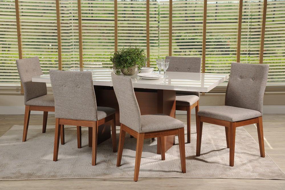 Manhattan Comfort 7-Piece Dover 72.04" and Leroy Dining Set with 6 Dining Chairs