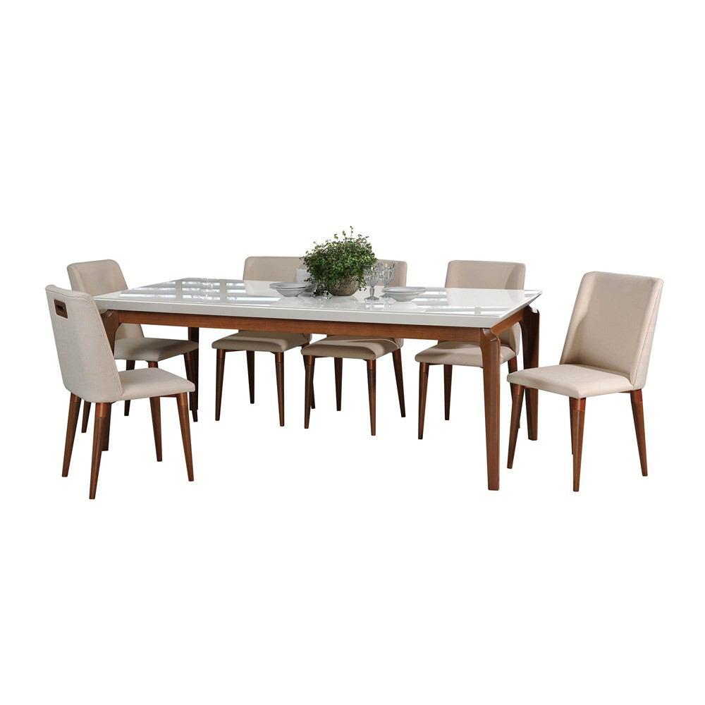 Manhattan Comfort 7-Piece Payson 82.67" and Tampa Dining Set with 6 Dining Chairs