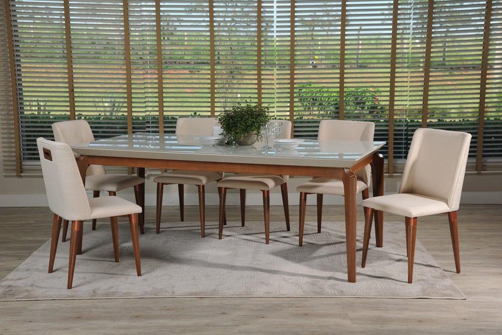 Manhattan Comfort 7-Piece Payson 82.67" and Tampa Dining Set with 6 Dining Chairs