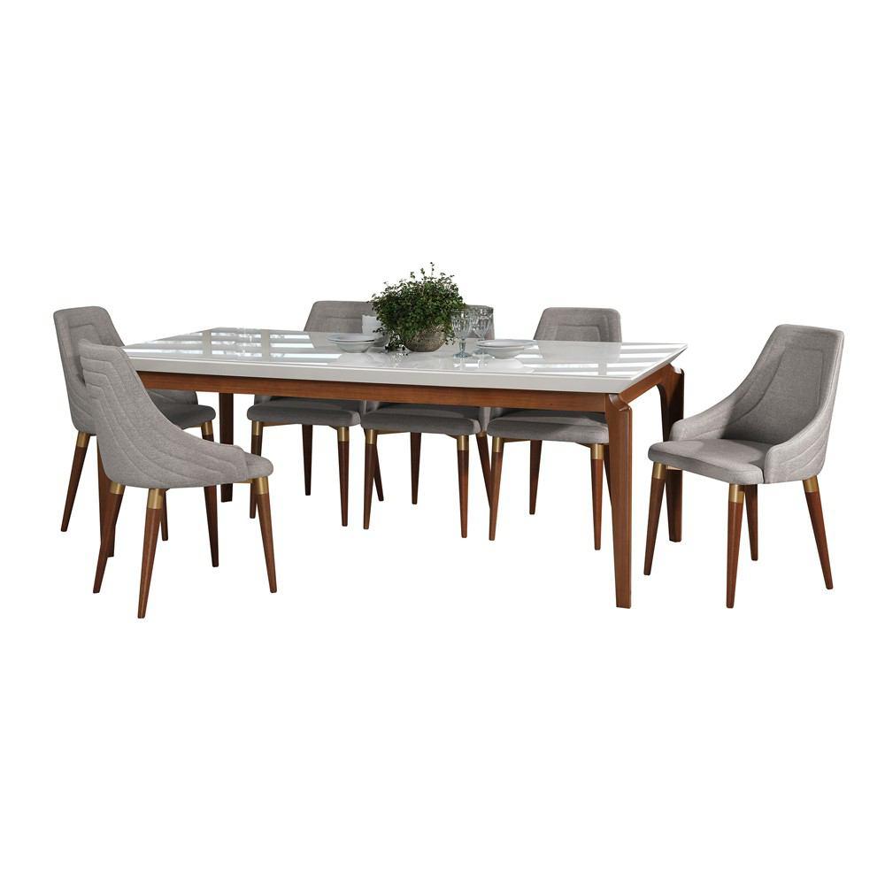 Manhattan Comfort 7-Piece Payson 82.67" and Utopia 2.0 Dining Set with 6 Dining Chairs
