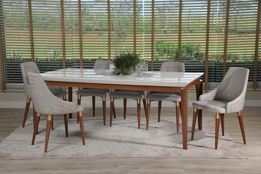 Manhattan Comfort 7-Piece Payson 82.67" and Utopia 2.0 Dining Set with 6 Dining Chairs