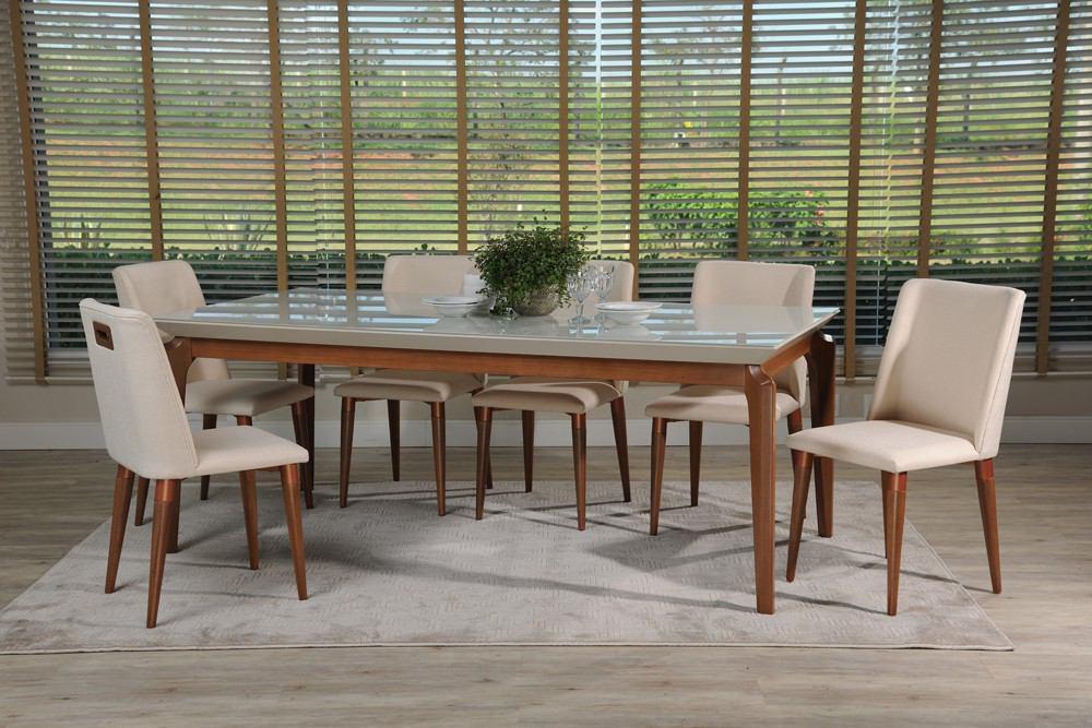 Manhattan Comfort 7-Piece Payson 82.67" and Tampa Dining Set with 6 Dining Chairs