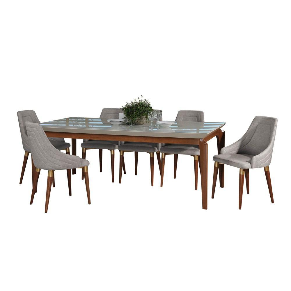 Manhattan Comfort 7-Piece Payson 82.67" and Utopia 2.0 Dining Set with 6 Dining Chairs
