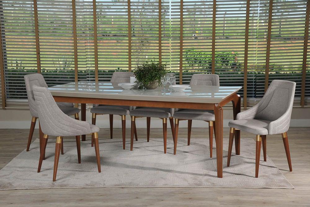 Manhattan Comfort 7-Piece Payson 82.67" and Utopia 2.0 Dining Set with 6 Dining Chairs