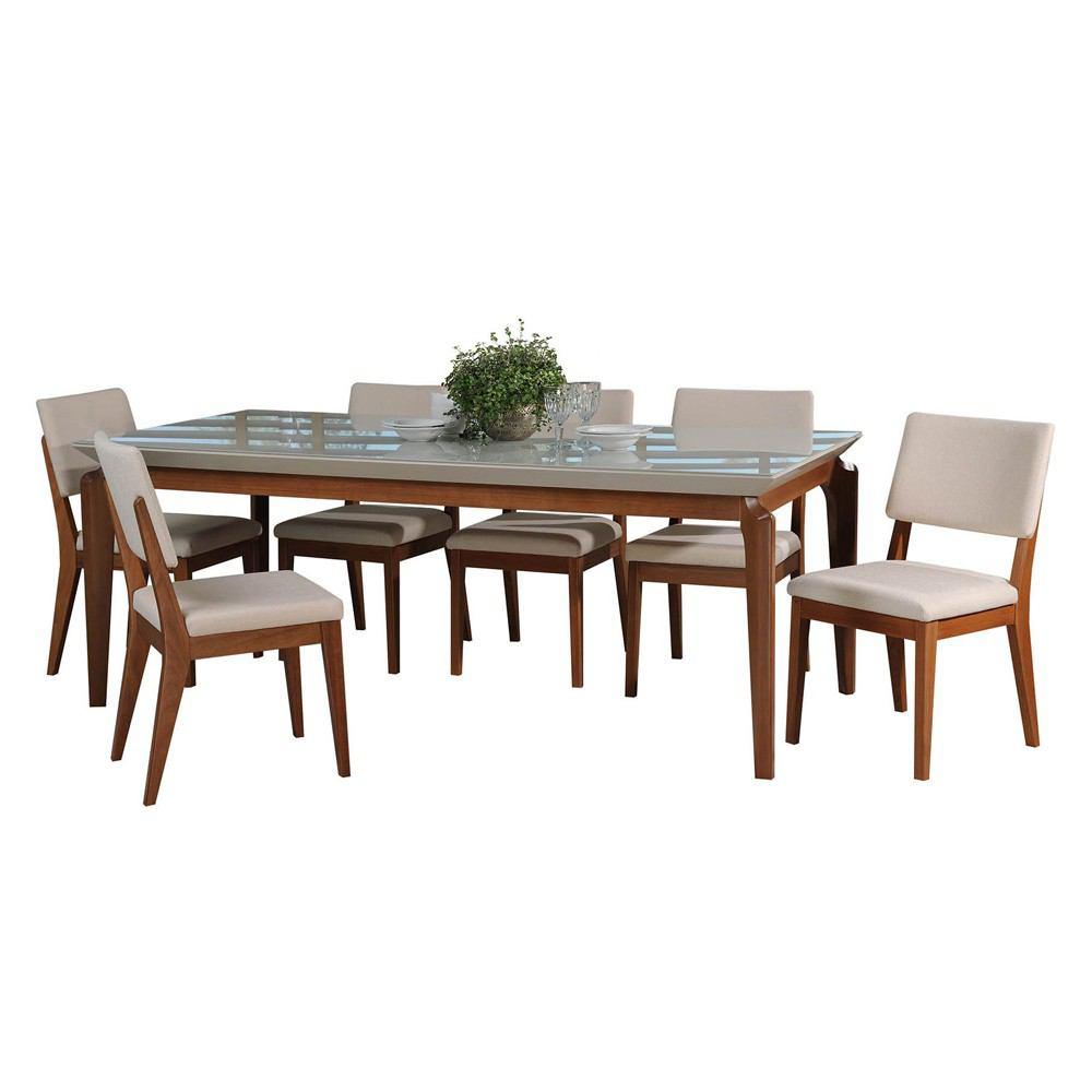 Manhattan Comfort 7-Piece Payson 82.67" and Dover Dining Set with 6 Dining Chairs