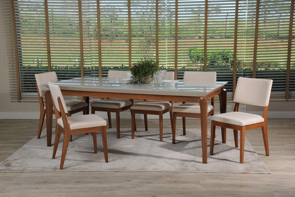 Manhattan Comfort 7-Piece Payson 82.67" and Dover Dining Set with 6 Dining Chairs