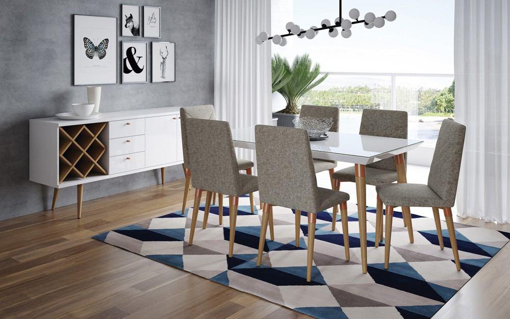 Manhattan Comfort 7-Piece Utopia 62.99" Dining Set with 6 Dining Chairs
