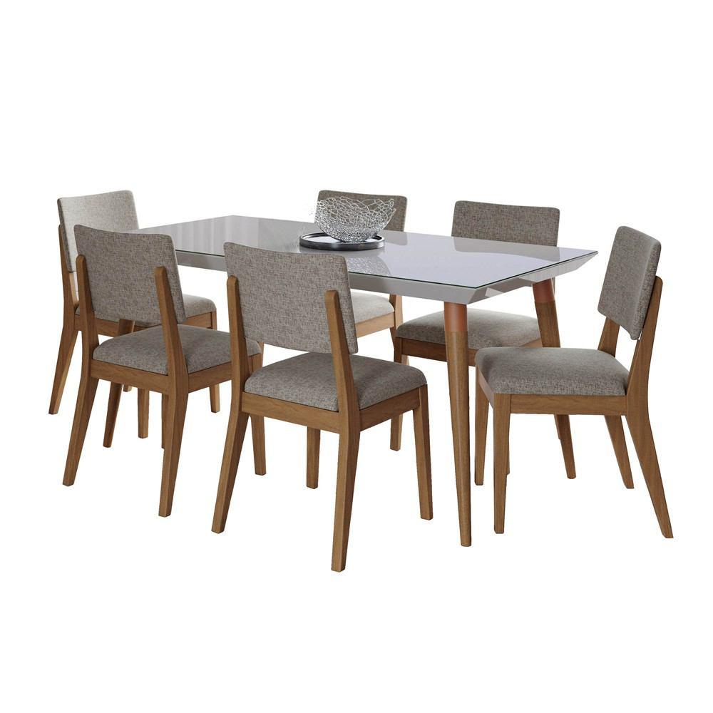 Manhattan Comfort 7-Piece Utopia 62.99" and Dover Dining Set with 6 Dining Chairs