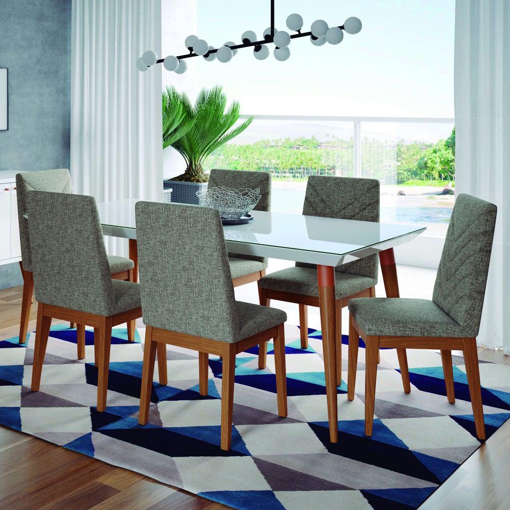 Manhattan Comfort 7-Piece Utopia 70.86" and Catherine Dining Set  with 6 Dining Chairs in  Off White and Grey