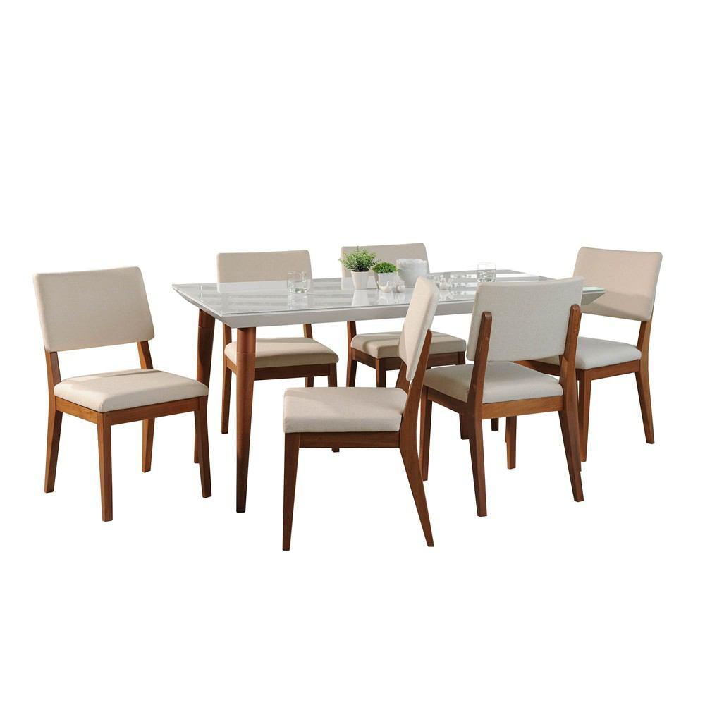 Manhattan Comfort 7-Piece Utopia 70.86" and Dover Dining Set with 6 Dining Chairs