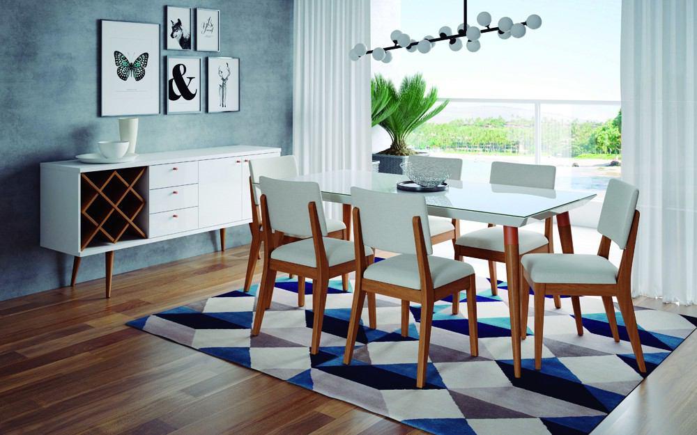 Manhattan Comfort 7-Piece Utopia 70.86" and Dover Dining Set with 6 Dining Chairs
