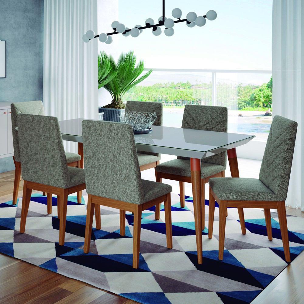 Manhattan Comfort 7-Piece Utopia 70.86" and Catherine Dining Set  with 6 Dining Chairs in  Off White and Grey