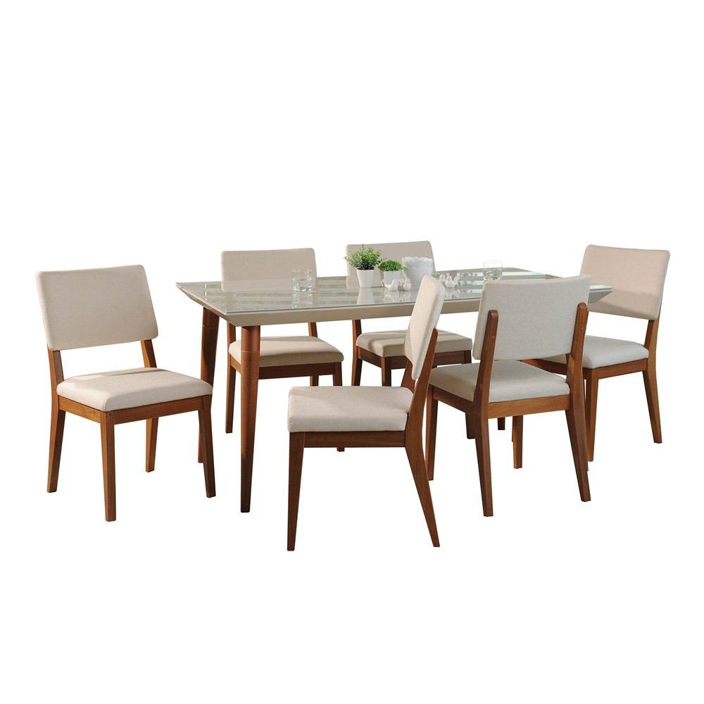 Manhattan Comfort 7-Piece Utopia 70.86" and Dover Dining Set with 6 Dining Chairs