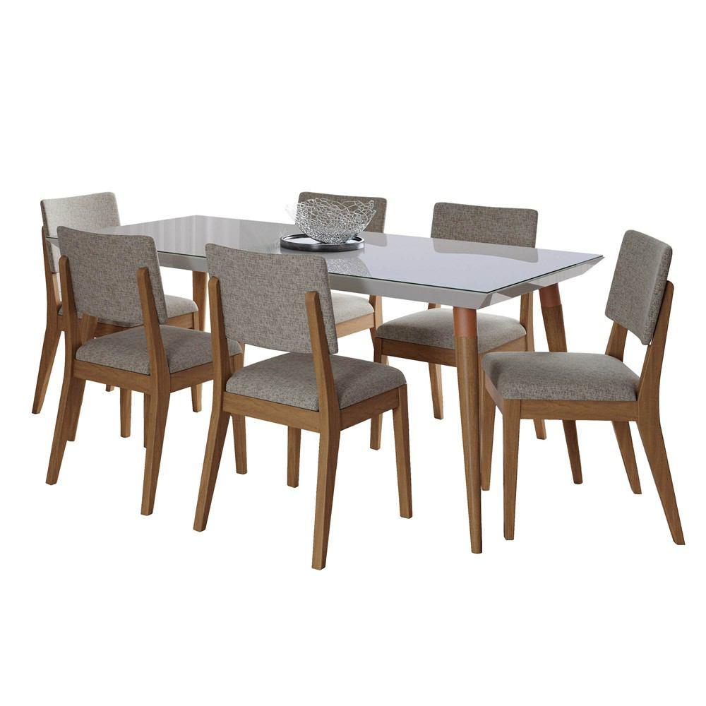 Manhattan Comfort 7-Piece Utopia 70.86" and Dover Dining Set with 6 Dining Chairs