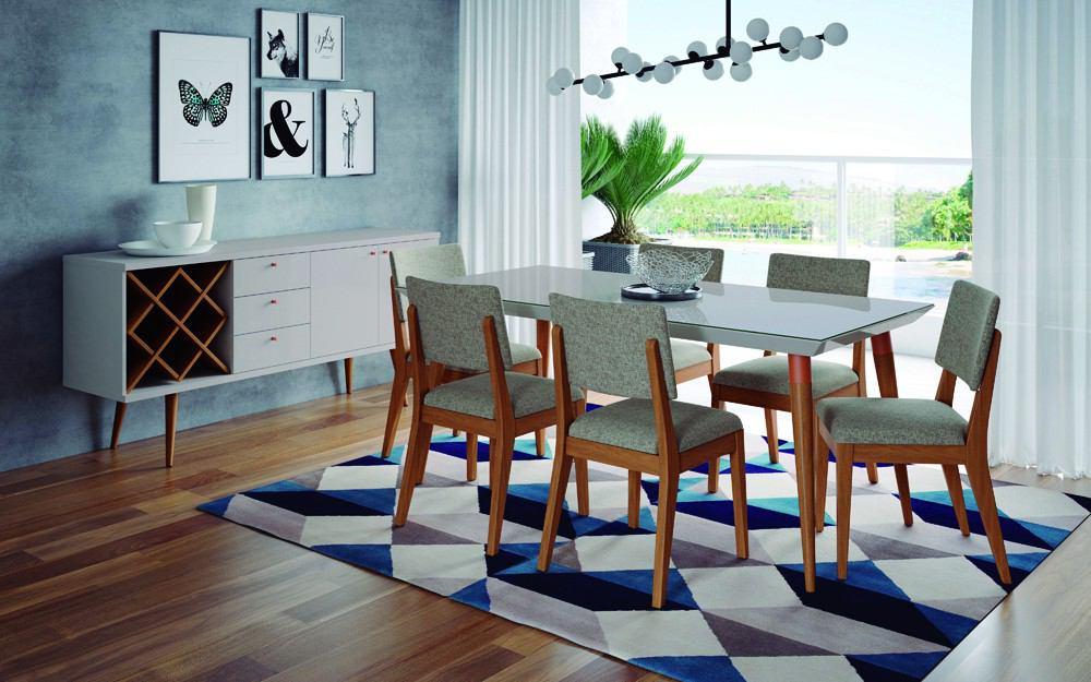Manhattan Comfort 7-Piece Utopia 70.86" and Dover Dining Set with 6 Dining Chairs