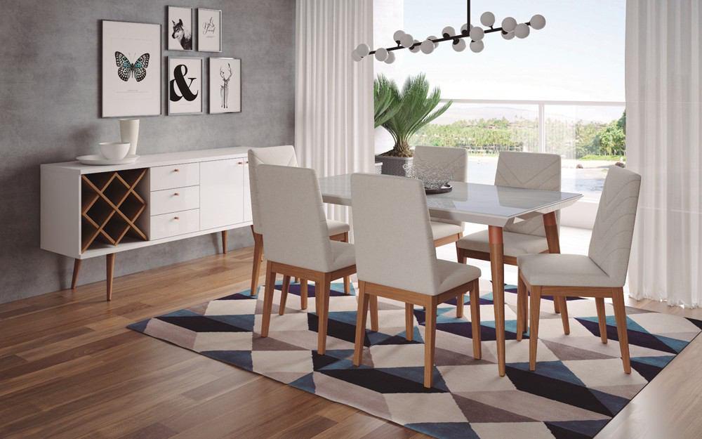 Manhattan Comfort 7-Piece Utopia 62.99" and Catherine Dining Set with 6 Dining Chairs