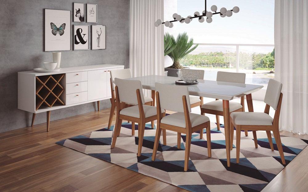 Manhattan Comfort 7-Piece Utopia 70.86" and Dover Dining Set with 6 Dining Chairs