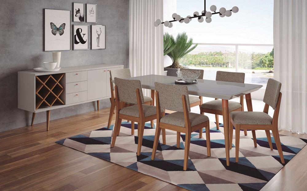 Manhattan Comfort 7-Piece Utopia 70.86" and Dover Dining Set with 6 Dining Chairs