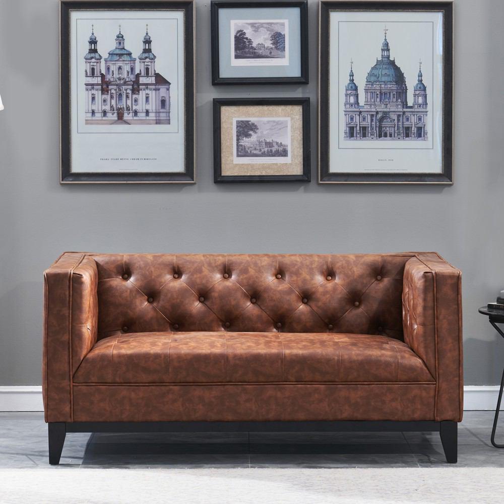 Manhattan Comfort Cadman 2-Piece Camal PU Leather 3-Seat Sofa and 2-Seat Loveseat