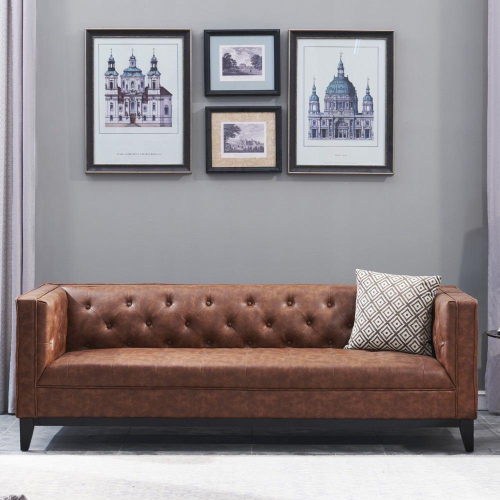 Manhattan Comfort Cadman 2-Piece Camal PU Leather 3-Seat Sofa and 2-Seat Loveseat