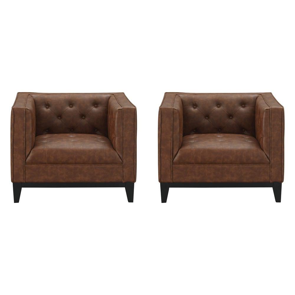 Manhattan Comfort Cadman 2-Piece Camal PU Leather Armchairs