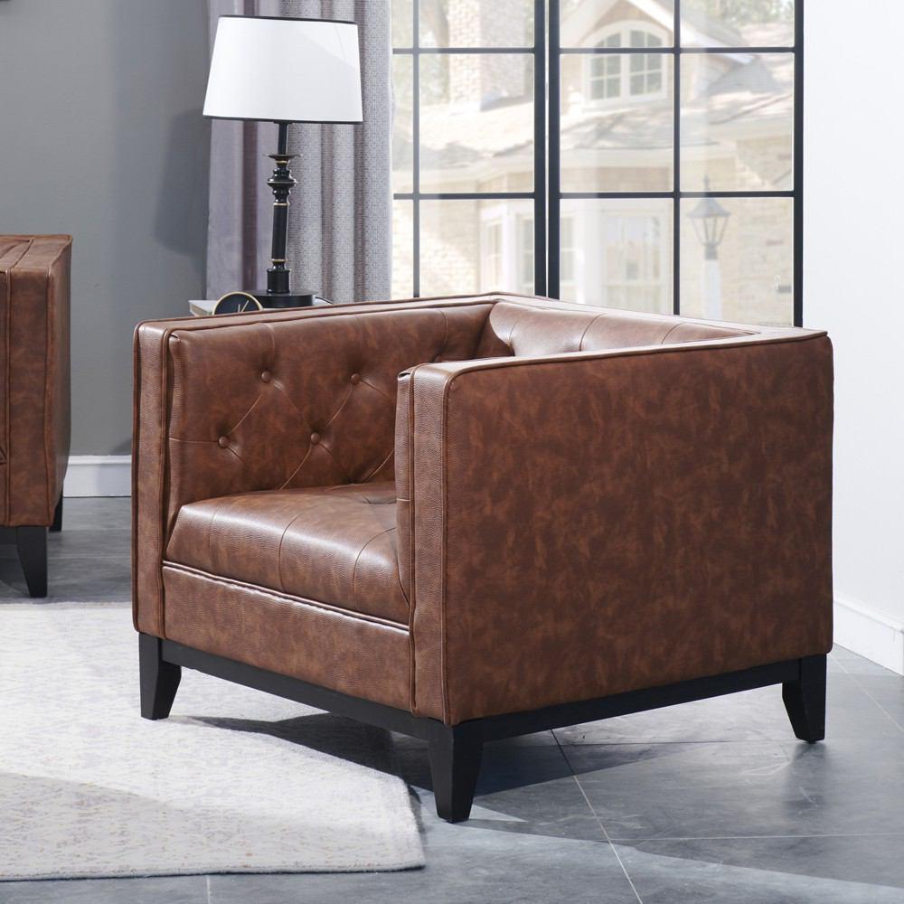 Manhattan Comfort Cadman 2-Piece Camal PU Leather Armchairs