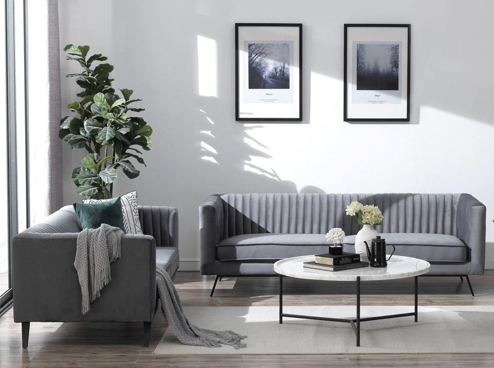 Manhattan Comfort Vandam 2-Piece Velvet 3-Seat Sofa & 2-Seat Loveseat