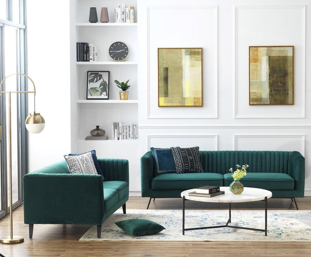Manhattan Comfort Vandam 2-Piece Velvet 3-Seat Sofa & 2-Seat Loveseat