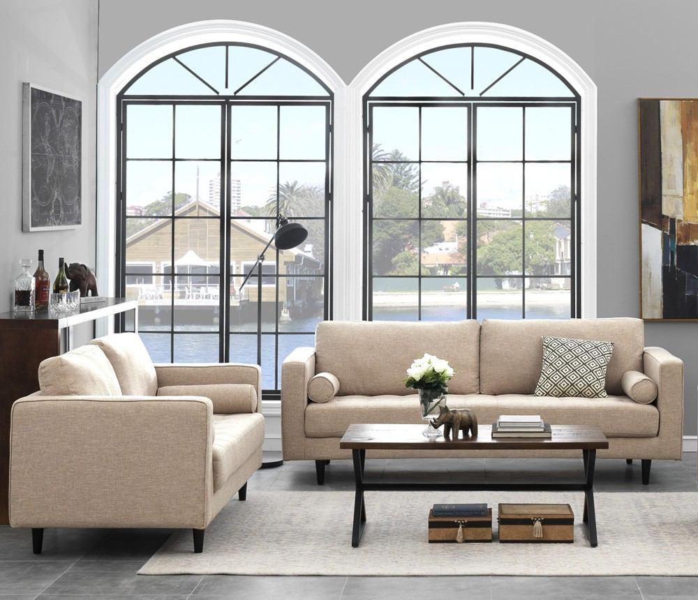 Manhattan Comfort Arthur 2-Piece Tweed 3-Seat Sofa & 2-Seat Loveseat