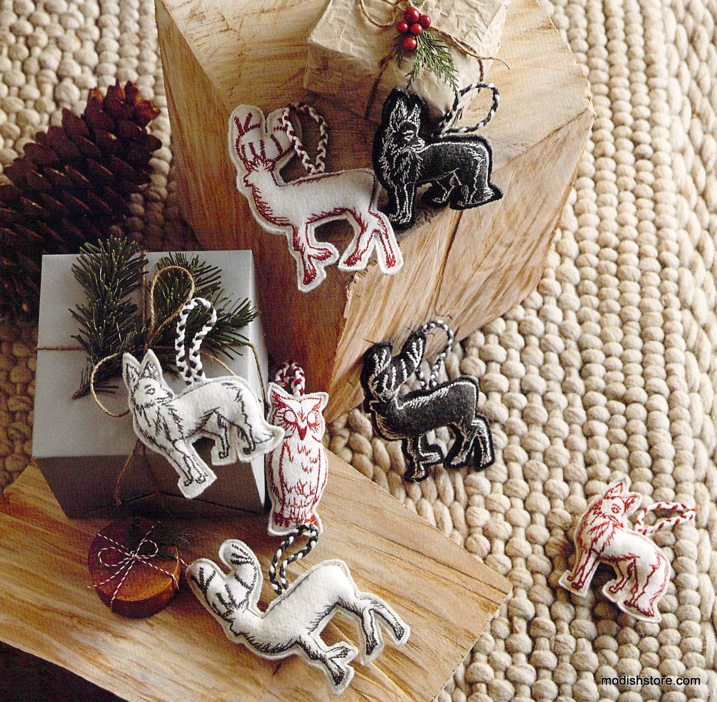 Roost Woodland Embroidered Wool Ornaments & Tree Skirts