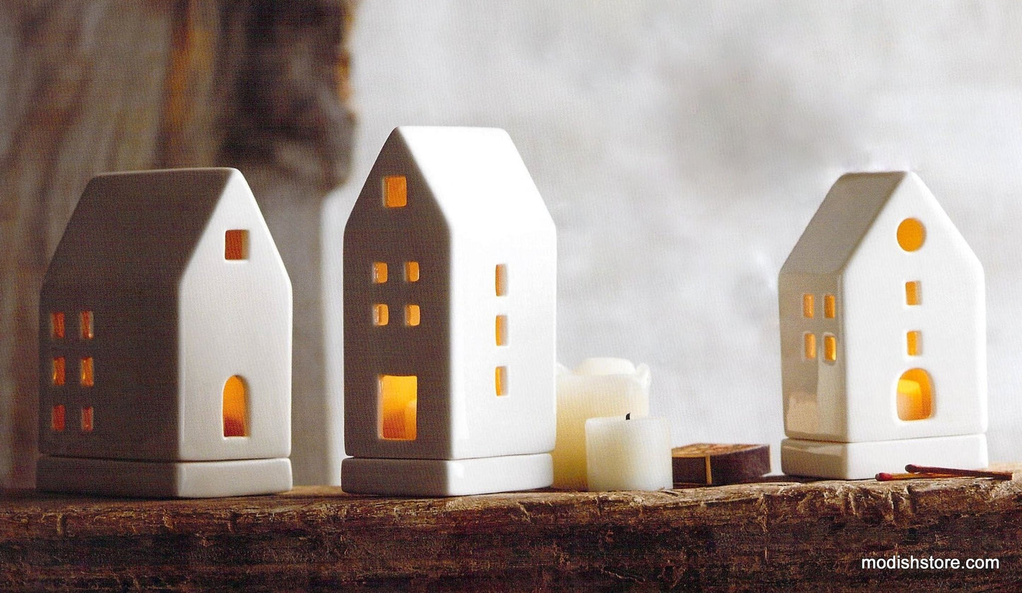 Roost Porcelain Tealight Houses - Set Of 3