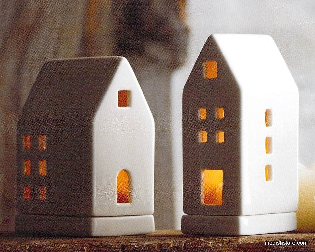 Roost Porcelain Tealight Houses - Set Of 3