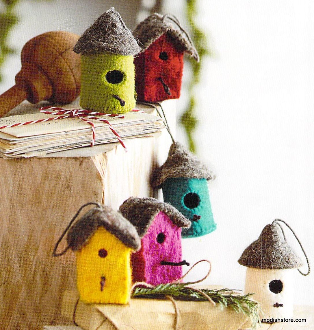 Roost Felt Bird House Ornaments - Set Of 12