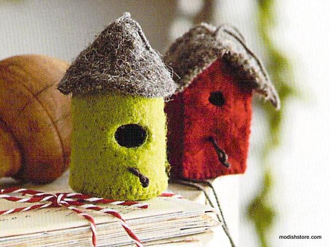 Roost Felt Bird House Ornaments - Set Of 12