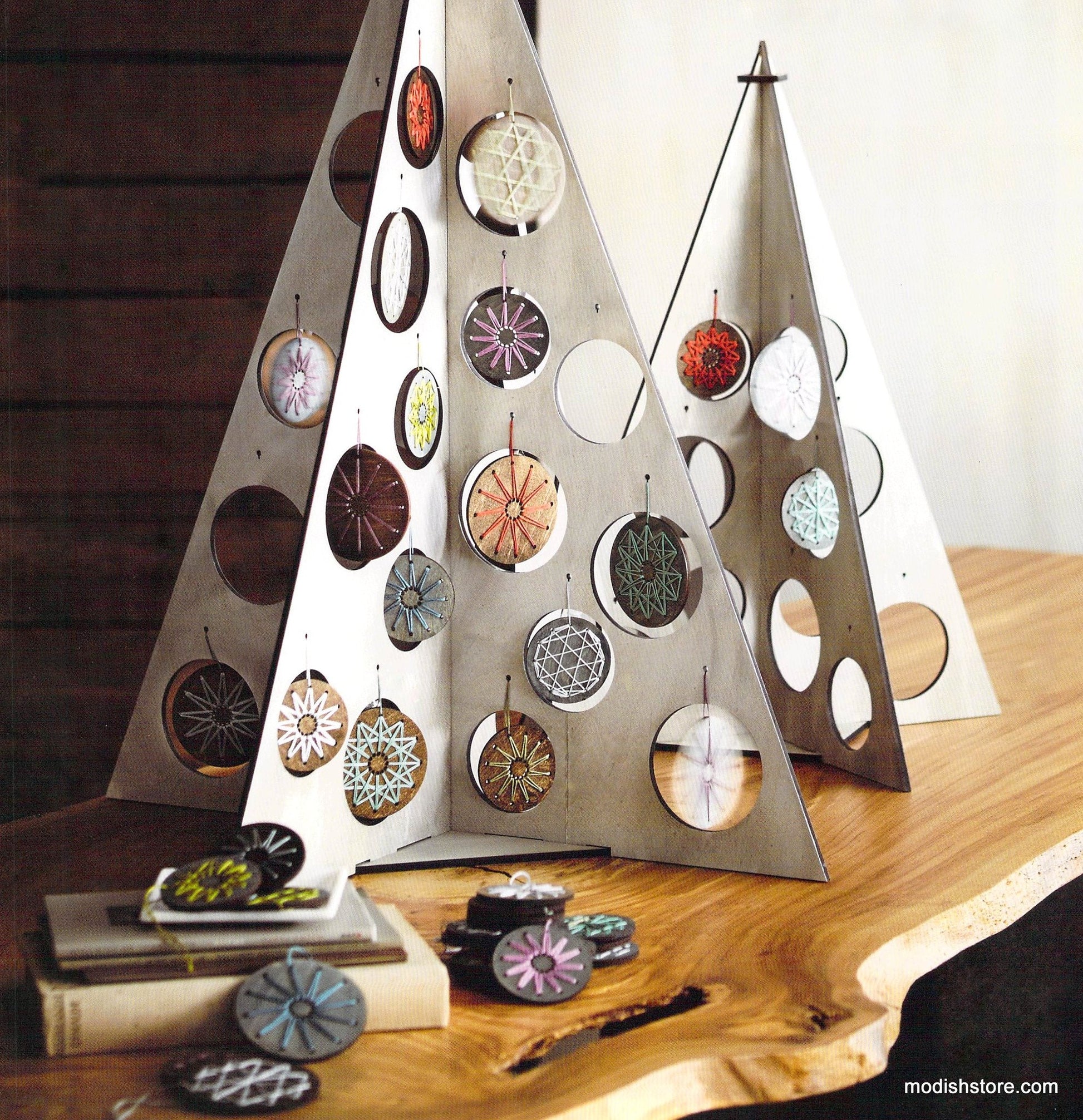 Roost Ashbury Embroidered Wood Ornaments