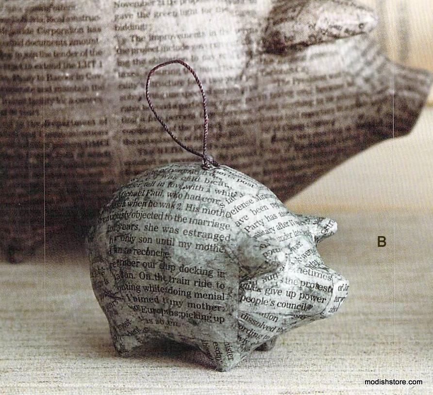 Roost Papier Mache Piggy Bank Ornaments - Set Of 12