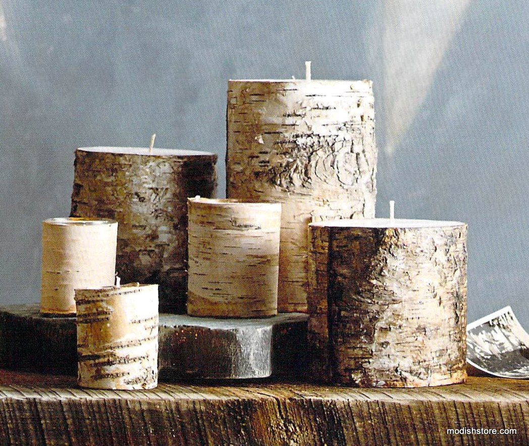 Roost Natural Birch Bark Pillars & Filled Candles