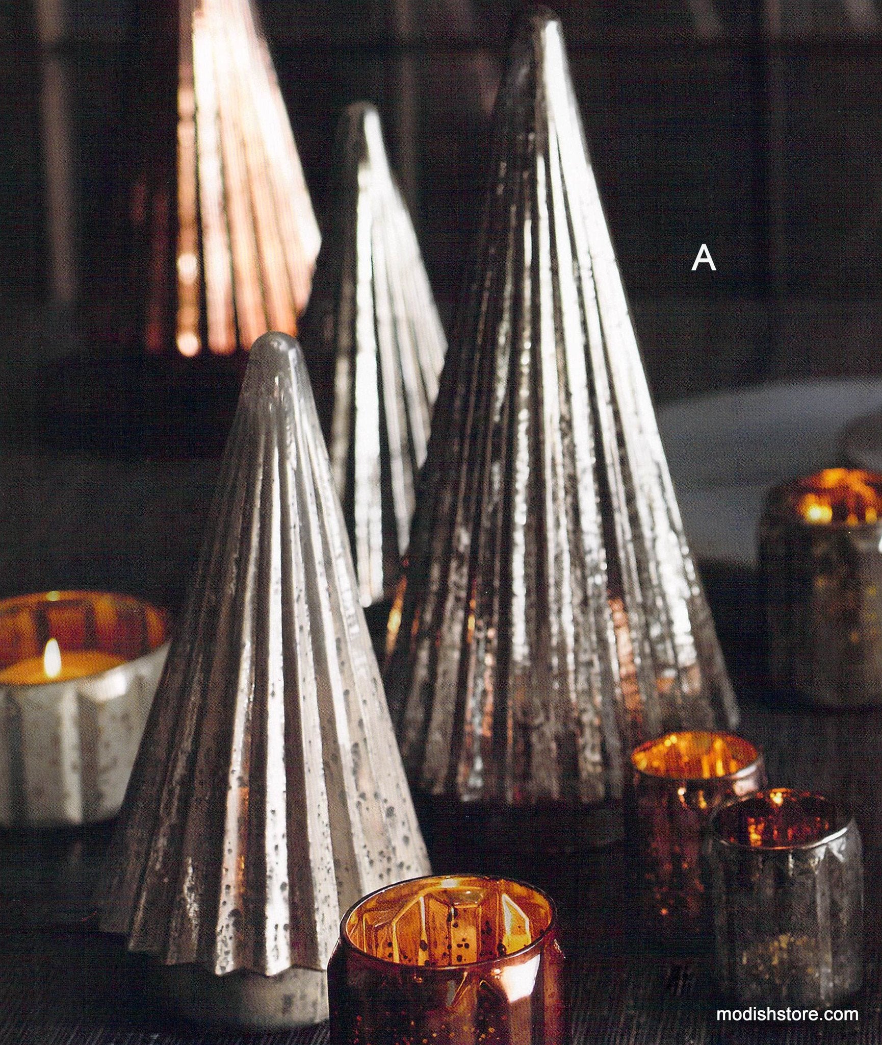 Roost Metallic Mercury Glass Trees - Set Of 4