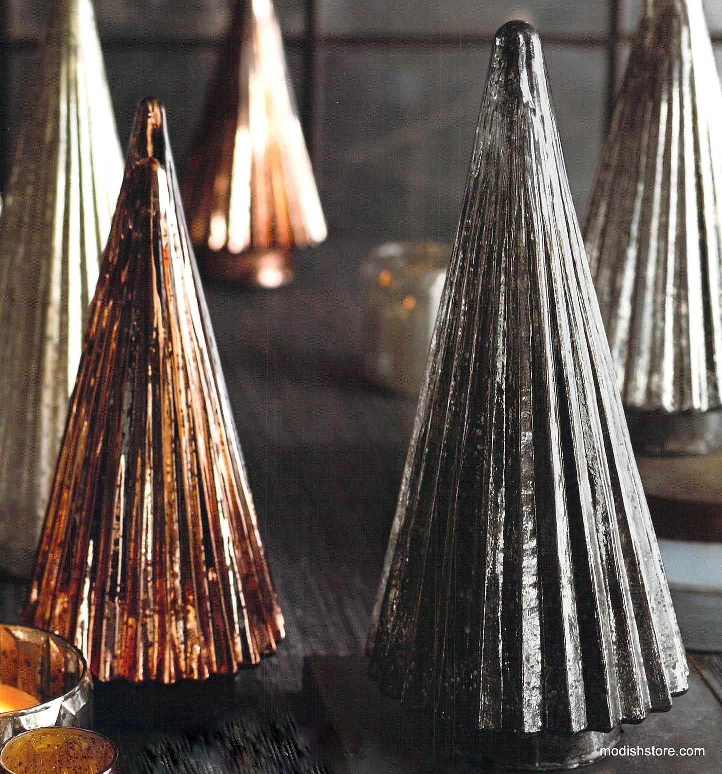 Roost Metallic Mercury Glass Trees - Set Of 4