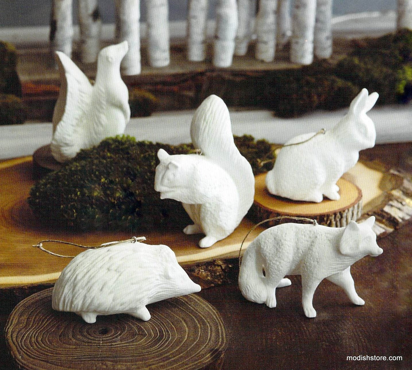 Roost Porcelain Woodland Animal Ornaments - Set Of 10